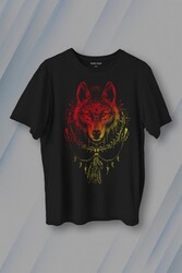 Bozkurt Kurt Kafası Wolf Sarı Kırmızı Baskılı Tişört Unisex T-Shirt - Thumbnail