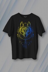 Bozkurt Kurt Kafası Wolf Sarı Lacivert Baskılı Tişört Unisex T-Shirt - Thumbnail