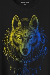 Bozkurt Kurt Kafası Wolf Sarı Lacivert Baskılı Tişört Unisex T-Shirt - Thumbnail