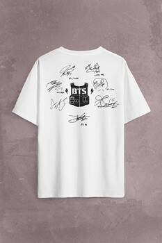 Bts Bangtan Boys Signature Signs İmza Sırt Ön Baskılı Oversize Tişört Unisex T-Shirt