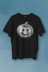 Cadılar Bayramı Halloween Bal Kabağı Surat Beyaz Baskılı Tişört Unisex T-shirt - Thumbnail