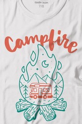 Camping Fire Kamp Ateşi Outdoor Travel Gezgin Baskılı Tişört Çocuk T-shirt - Thumbnail