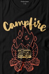 Camping Fire Kamp Ateşi Outdoor Travel Gezgin Baskılı Tişört Çocuk T-shirt - Thumbnail