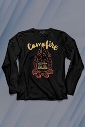 Camping Fire Kamp Ateşi Outdoor Travel Gezgin Uzun Kollu Tişört Baskılı T-Shirt - Thumbnail