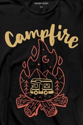 Camping Fire Kamp Ateşi Outdoor Travel Gezgin Uzun Kollu Tişört Baskılı T-Shirt - Thumbnail