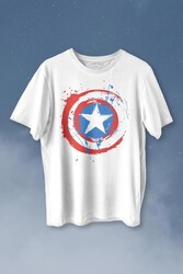 Captain America Kaptan Amerika Kalkan Logo Baskılı Tişört Unisex T-shirt - Thumbnail