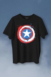 Captain America Kaptan Amerika Kalkan Logo Baskılı Tişört Unisex T-Shirt - Thumbnail