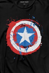 Captain America Kaptan Amerika Kalkan Logo Uzun Kollu Tişört Baskılı T-Shirt - Thumbnail