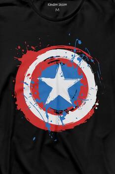 Captain America Kaptan Amerika Kalkan Logo Uzun Kollu Tişört Baskılı T-Shirt