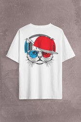 Cat Glasses Gözlüklü Bordo Mavi Kedi Sırt Ön Baskılı Oversize Tişört Unisex T-Shirt - Thumbnail