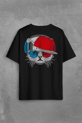 Cat Glasses Gözlüklü Bordo Mavi Spor Kedi Sırt Ön Baskılı Oversize Tişört Unisex T-Shirt - Thumbnail