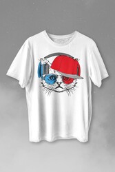 Cat Glasses Gözlüklü Bordo Mavi Spor Trabzon Kedi Baskılı Tişört Unisex T-shirt - Thumbnail