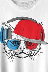 Cat Glasses Gözlüklü Bordo Mavi Spor Trabzon Kedi Baskılı Tişört Unisex T-shirt - Thumbnail