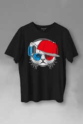 Cat Glasses Gözlüklü Bordo Mavi Spor Trabzon Kedi Baskılı Tişört Unisex T-Shirt - Thumbnail