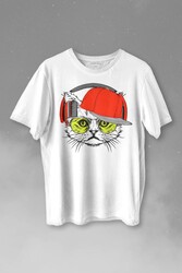 Cat Glasses Gözlüklü Kırmızı Kedi Baskılı Tişört Unisex T-shirt - Thumbnail