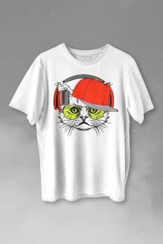 Cat Glasses Gözlüklü Kırmızı Kedi Baskılı Tişört Unisex T-shirt