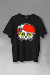 Cat Glasses Gözlüklü Kırmızı Kedi Baskılı Tişört Unisex T-Shirt - Thumbnail