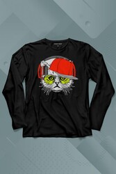 Cat Glasses Gözlüklü Kırmızı Kedi Uzun Kollu Tişört Baskılı T-Shirt - Thumbnail