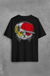 Cat Glasses Gözlüklü Sarı Kırmızı Kedi Sırt Ön Baskılı Oversize Tişört Unisex T-Shirt - Thumbnail