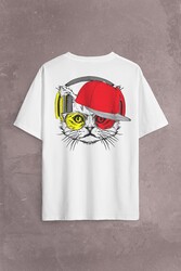 Cat Glasses Gözlüklü Sarı Kırmızı Kedi Sırt Ön Baskılı Oversize Tişört Unisex T-Shirt - Thumbnail