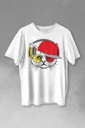 Cat Glasses Gözlüklü Sarı Kırmızı Kedi Baskılı Tişört Unisex T-shirt - Thumbnail