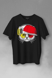 Cat Glasses Gözlüklü Sarı Kırmızı Kırmızı Kedi Baskılı Tişört Unisex T-Shirt - Thumbnail