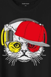 Cat Glasses Gözlüklü Sarı Kırmızı Kırmızı Kedi Baskılı Tişört Unisex T-Shirt - Thumbnail