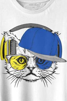 Cat Glasses Gözlüklü Sarı Lacivert Kedi Baskılı Tişört Unisex T-shirt