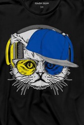 Cat Glasses Gözlüklü Sarı Lacivert Kedi Uzun Kollu Tişört Baskılı T-Shirt - Thumbnail