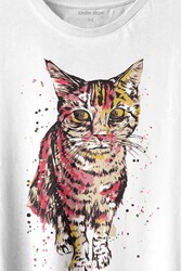 Cat Mom Kedi Mother Annesi Sevimli Masum Rengarenk Kedi Çizim Silüeti Baskılı Tişört Unisex T-shirt - Thumbnail