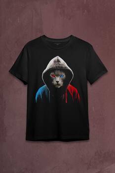 Cat Trabzon Kedisi Bordo Mavi Baskılı Tişört Unisex T-shirt