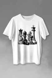 Chess Satranç Taşları Fil At Kale Vezir Santranç Baskılı Tişört Unisex T-shirt - Thumbnail