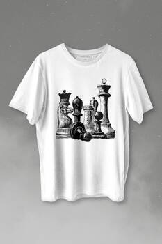 Chess Satranç Taşları Fil At Kale Vezir Santranç Baskılı Tişört Unisex T-shirt