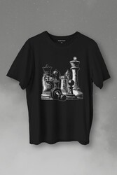 Chess Satranç Taşları Fil At Kale Vezir Santranç Baskılı Tişört Unisex T-Shirt - Thumbnail