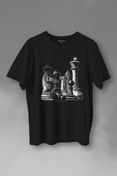 Chess Satranç Taşları Fil At Kale Vezir Santranç Baskılı Tişört Unisex T-Shirt