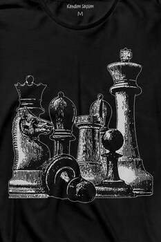 Chess Satranç Taşları Fil At Kale Vezir Santranç Uzun Kollu Tişört Baskılı T-Shirt