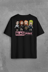 Chibi Black Pink BlackPink Müzik Güney Kore Sırt Ön Baskılı Oversize Tişört Unisex T-Shirt - Thumbnail