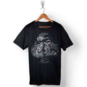 Chicano Style Maça Kızı As Gungs Kuru Kafa Baskılı Tişört Unisex T-Shirt