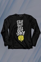 Chill Out And Get Grimey Relax Smile Gülen Surat Uzun Kollu Tişört Baskılı T-Shirt - Thumbnail