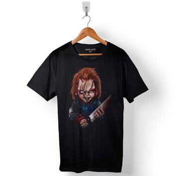 Chucky Charles Lee Ray Oyuncak Bebek Bıçak Baskılı Tişört Unisex T-Shirt