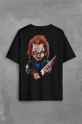 Chucky Charles Lee Ray Oyuncak Bebek Bıçak Sırt Ön Baskılı Oversize Tişört Unisex T-Shirt - Thumbnail