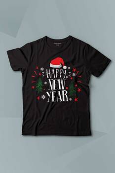 Çocuk Tişört Happy New Year Yeni Yıl Hediye Noel Yılbaşı Baskılı T-shirt