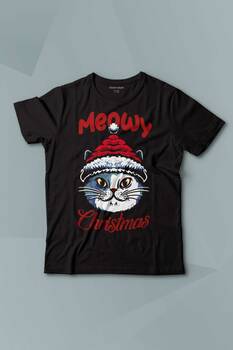 Çocuk Tişört Kedi Cat Meow Christmas Noel New Year Yılbaşı Baskılı T-shirt