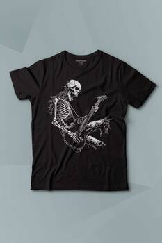 Çocuk Tişört Skeleton Playing Guitar Heavy Metal Skull İskelet Gitar Rock Baskılı T-shirt