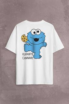 CooKie Kurabiye Canavarı Susam Sokağı Sırt Ön Baskılı Oversize Tişört Unisex T-Shirt