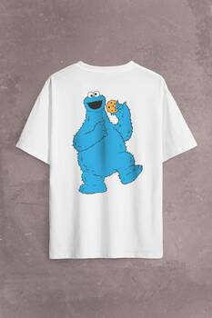 CooKie Kurabiye Canavarı Susam Sokağı Sırt Ön Baskılı Oversize Tişört Unisex T-Shirt