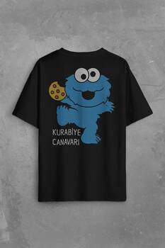 CooKie Kurabiye Canavarı Susam Sokağı Sırt Ön Baskılı Oversize Tişört Unisex T-Shirt