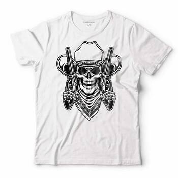 COWBOY SKULL HOLD GUNS OUTLAW KOVBOY KURU KAFA ÇOCUK TİŞÖRT