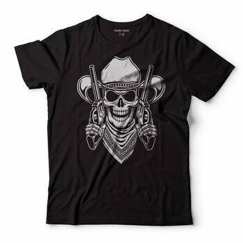 COWBOY SKULL HOLD GUNS OUTLAW KOVBOY KURU KAFA ÇOCUK TİŞÖRT