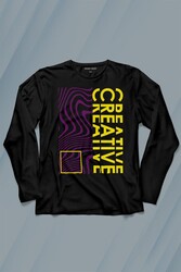 Creative Minimal Color Uzun Kollu Tişört Baskılı T-Shirt - Thumbnail